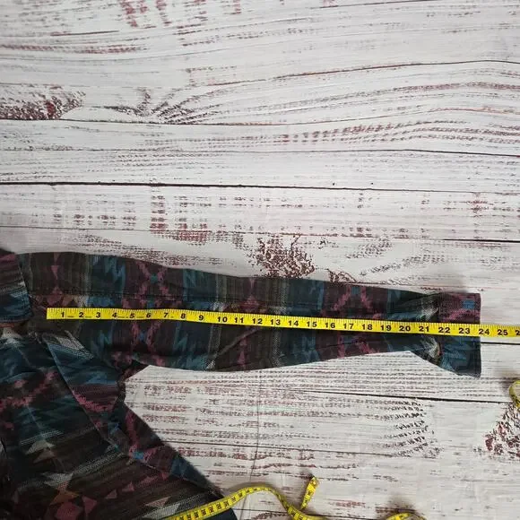 BKE Womens Buckle Plaid Boyfriend Shirt S Multi Aztec Print Button Granola Girl - Picture 9 of 10